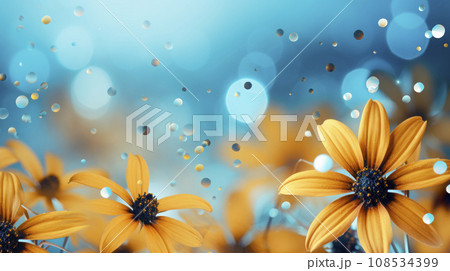 Close up of black eyed susan blooming on a light blue background 108534399