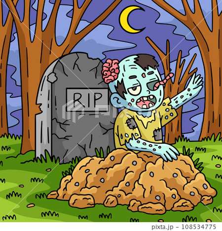 Zombie Rising from the Grave Colored Cartoon Zombie Rising from the Grave Colored Cartoon 108534775