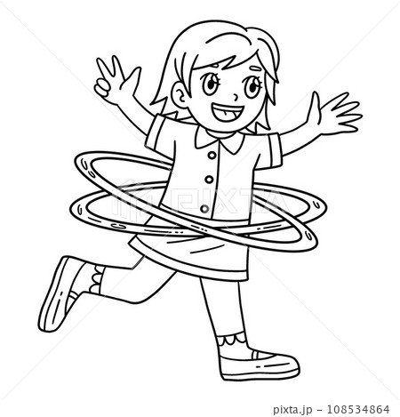 Circus Child and Hula Hoop Isolated Coloring Page 108534864