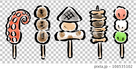 おでん　串5種類セット　筆タッチイラスト 108535102