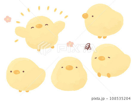 手描き風のひよこのキャラクター表情セット 手描き風のひよこのキャラクター表情セット 108535204