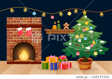 Merry Christmas and Happy New Year greeting card, vector illustration. 108535500