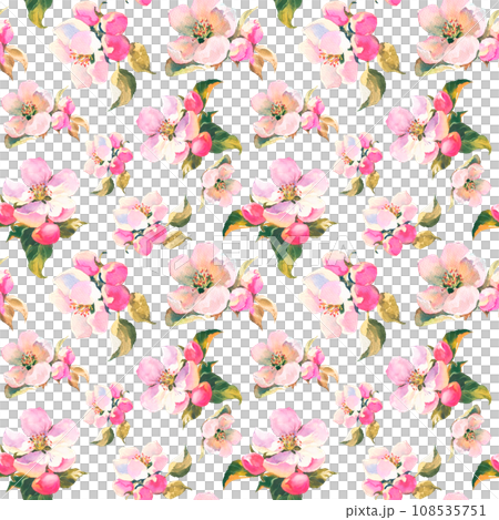 Seamless pattern with blooming apple tree branches on white. Floral watercolor background. Perfect for design templates, wallpaper, wrapping, fabric and textile. Seamless pattern with blooming apple tree branches on white. Floral watercolor background. Perfect for design templates, wallpaper, wrapping, fabric and textile. 108535751