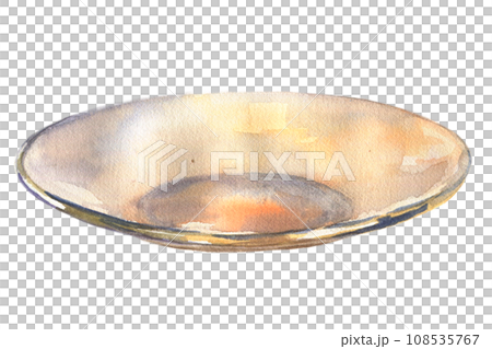 Hand drawn watercolor illustration of empty white glass plate. 108535767