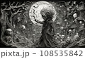 Dark trees moon kirigami. Scary man and skulls 108535842