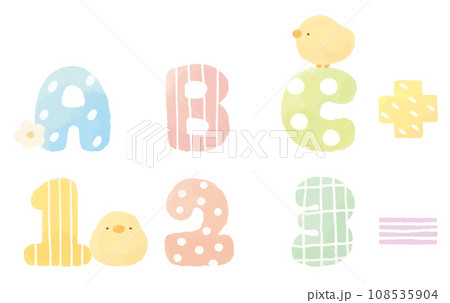 ひよことカラフルなアルファベットと数字 108535904