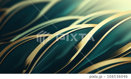 Golden waves background with a blue and green color scheme, AI 108536046