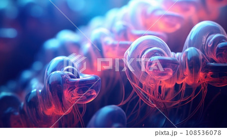 A group of jellyfish are shown in a dark background, AI 108536078