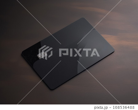 Black bank credit card on wooden table isolated AI 108536488