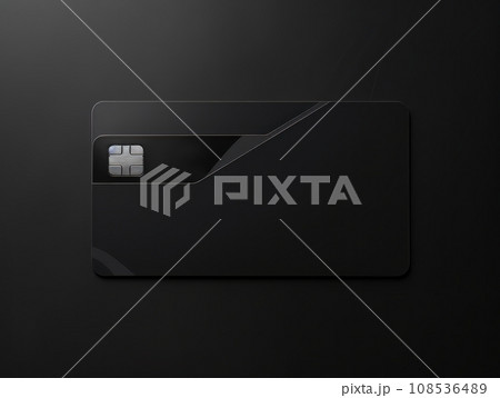 Black bank card on black background isolated AI 108536489