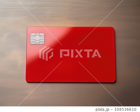 Red bank credit card on wooden table isolated AI 108536610