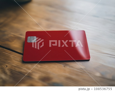 Red bank credit card on wooden table isolated AI Red bank credit card on wooden table isolated AI 108536755