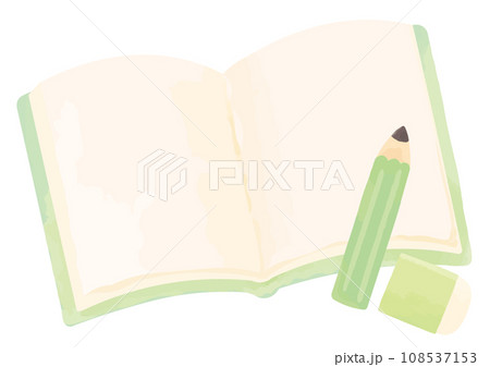 開いた本と鉛筆と消しゴム 108537153