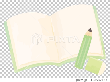 開いた本と鉛筆と消しゴム 108537153