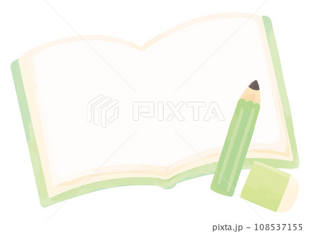 開いた本と鉛筆と消しゴム フレーム 開いた本と鉛筆と消しゴム フレーム 108537155