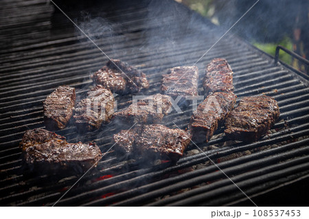 Grilled beef steak on the grill 108537453