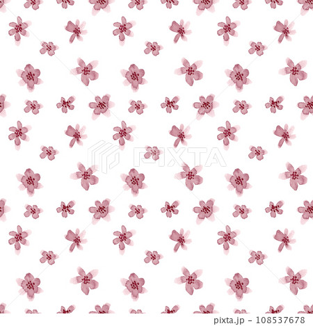 Hand painted watercolor wildflowers. Pink little buds. Seamless pattern for your design 108537678