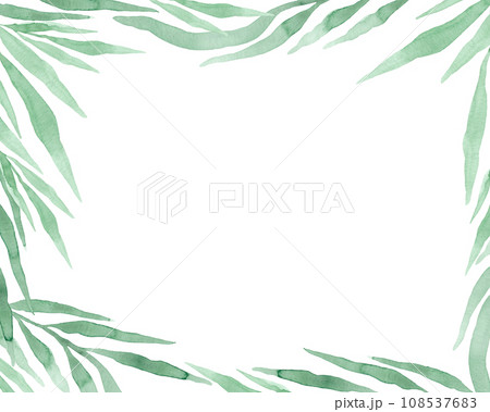 Hand painted watercolor green herbaceous plants. Frame of branches with long leaves according to your design Hand painted watercolor green herbaceous plants. Frame of branches with long leaves according to your design 108537683