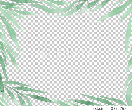 Hand painted watercolor green herbaceous plants. Frame of branches with long leaves according to your design Hand painted watercolor green herbaceous plants. Frame of branches with long leaves according to your design 108537683