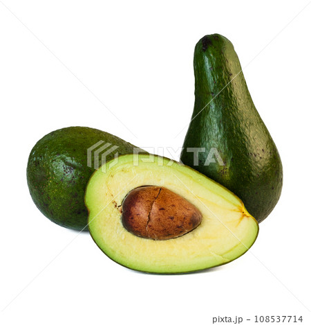 Avocado isolated on white background. avocado sliced closeup. Avocado isolated on white background. avocado sliced closeup. 108537714