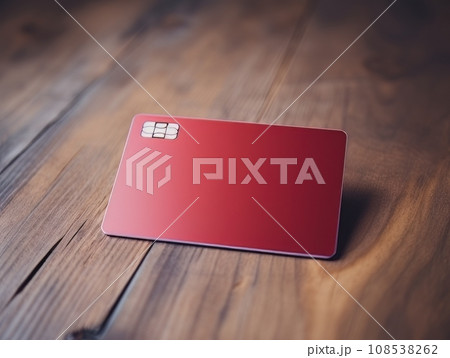 Red bank credit card on wooden table isolated AI 108538262