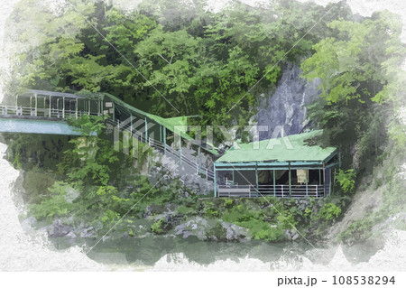 水彩画風　井倉洞　入口　岡山県新見市 108538294