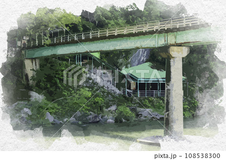 水彩画風　井倉洞　入口　岡山県新見市 108538300