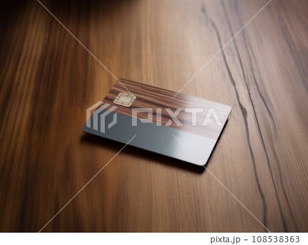 Brown bank credit card on wooden table isolated AI 108538363