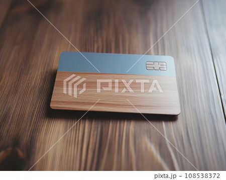Brown bank credit card on wooden table isolated AI 108538372