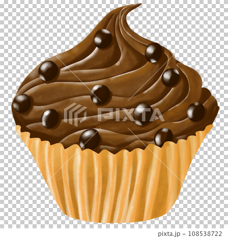 chocolate cupcake with chocolate chips on top of it 108538722