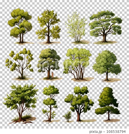 Set of trees water color isolated on white background generative Ai. 108538794