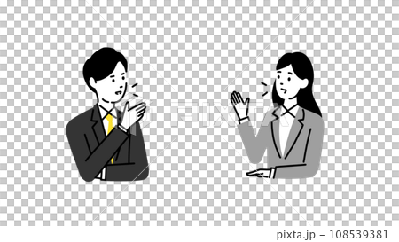 Illustration, vector of a man and woman actively exchanging opinions, young businessmen Illustration, vector of a man and woman actively exchanging opinions, young businessmen 108539381