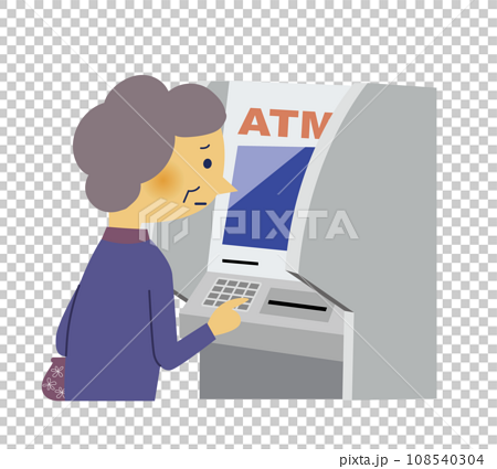 ATMを使う高齢の女性 108540304