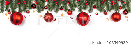 christmas frame with red balls 108540929