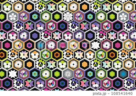 Illustration, Abstract flower in hexagon background. 108541640