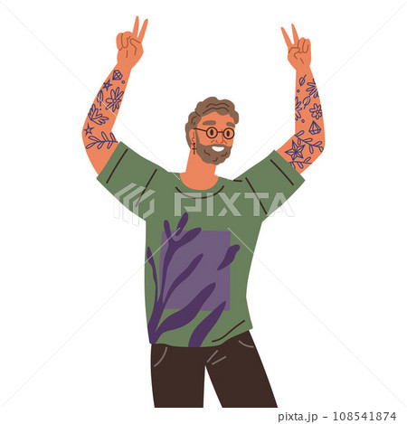 Smiling male character showing thumbs up, sign of approval or satisfaction. Isolated teenager wearing casual clothes, student communicating with gestures. Cool and okay, expressing agreement and claim 108541874