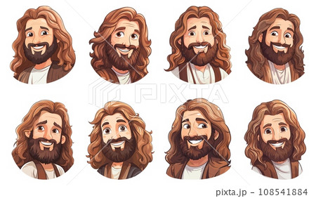 Cutie Jesus Christ in cartoon style. Isolated Joshua cute portraits on white background Cutie Jesus Christ in cartoon style. Isolated Joshua cute portraits on white background 108541884