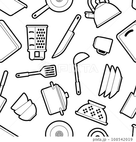 Pattern with kitchen utensils. Cooking tools for restaurant. 108542019