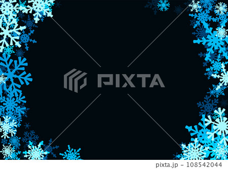 Christmas background with falling snowflakes. Winter holiday background or frame with pattern of layered snow. Christmas background with falling snowflakes. Winter holiday background or frame with pattern of layered snow. 108542044
