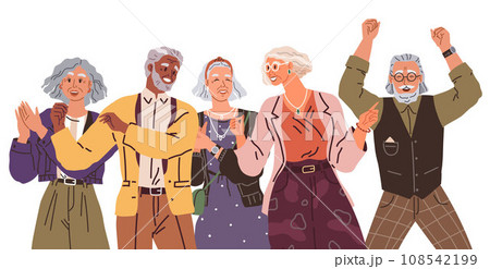 Happy people concept. Vector illustration Happiness emotions flow at surprise party Happy body language cbe seen in every embrace People in victory stand proudly on podium Good teamwork friendship 108542199