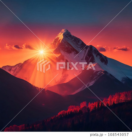 sunrise over mountains 108543057