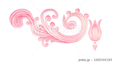 Watercolor pink lace pattern for border, frame, banner design for wedding, birthday, Valentine's Day 108544195