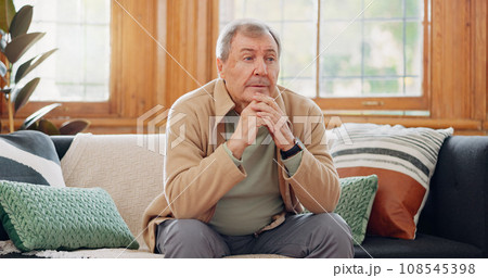 Home, thinking and senior man with anxiety, sad or retirement with depression, mental health or dementia. Mature person, elderly guy or pensioner with walking stick, alzheimer or remember in a lounge Home, thinking and senior man with anxiety, sad or retirement with depression, mental health or dementia. Mature person, elderly guy or pensioner with walking stick, alzheimer or remember in a lounge 108545398