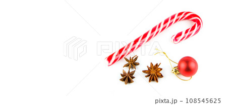 Christmas decor isolated on white . Free space for text. Wide photo. 108545625
