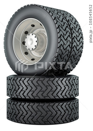 Rear wheels for truck or bus, 3D rendering 108545652