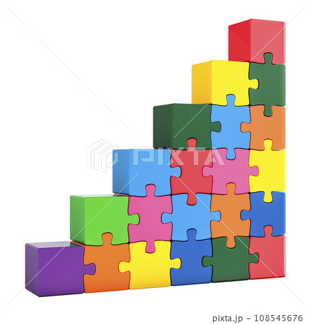Stairs from colored puzzle. 3D rendering Stairs from colored puzzle. 3D rendering 108545676