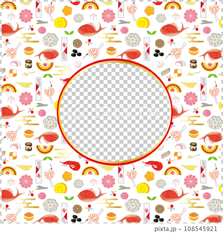 おせちのパターン柄のフレーム飾り 円形 108545921