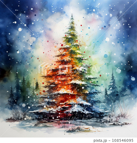 Christmas tree against the backdrop of a winter forest. 108546095