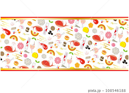 おせちのパターン柄のフレーム飾り 帯 108546188