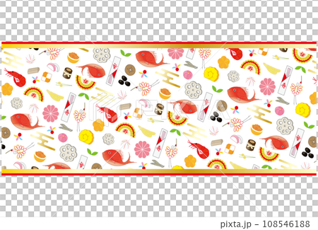 おせちのパターン柄のフレーム飾り 帯 108546188